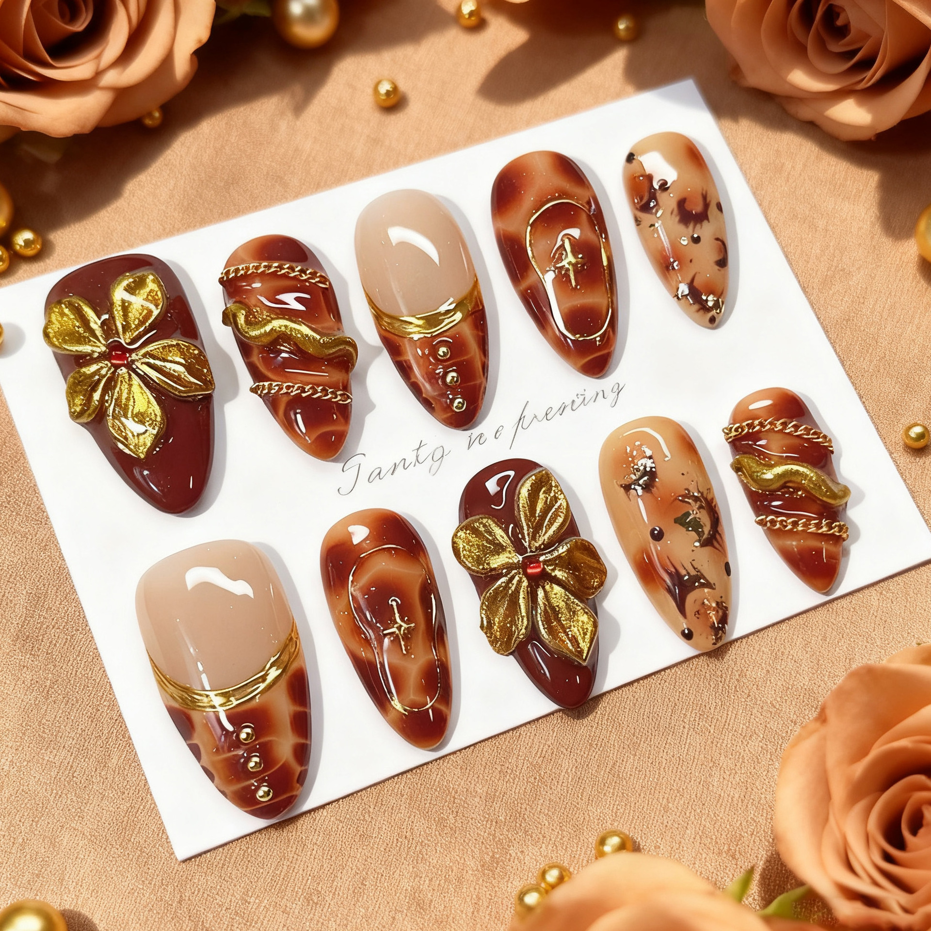 Photography Tips - 24pcs Flower False Nails Brown Leopard