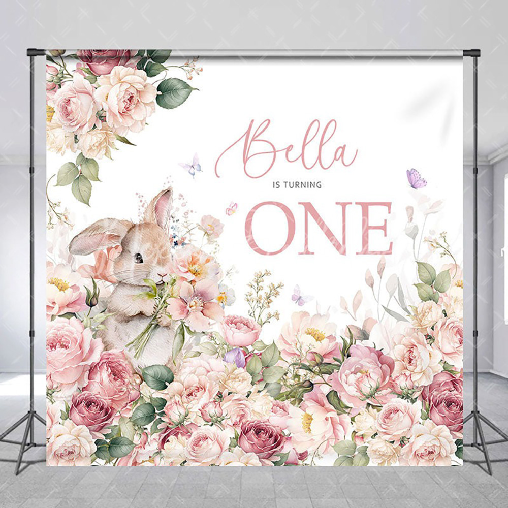 Photography Names - Pink Floral Bunny Custom Name 1st