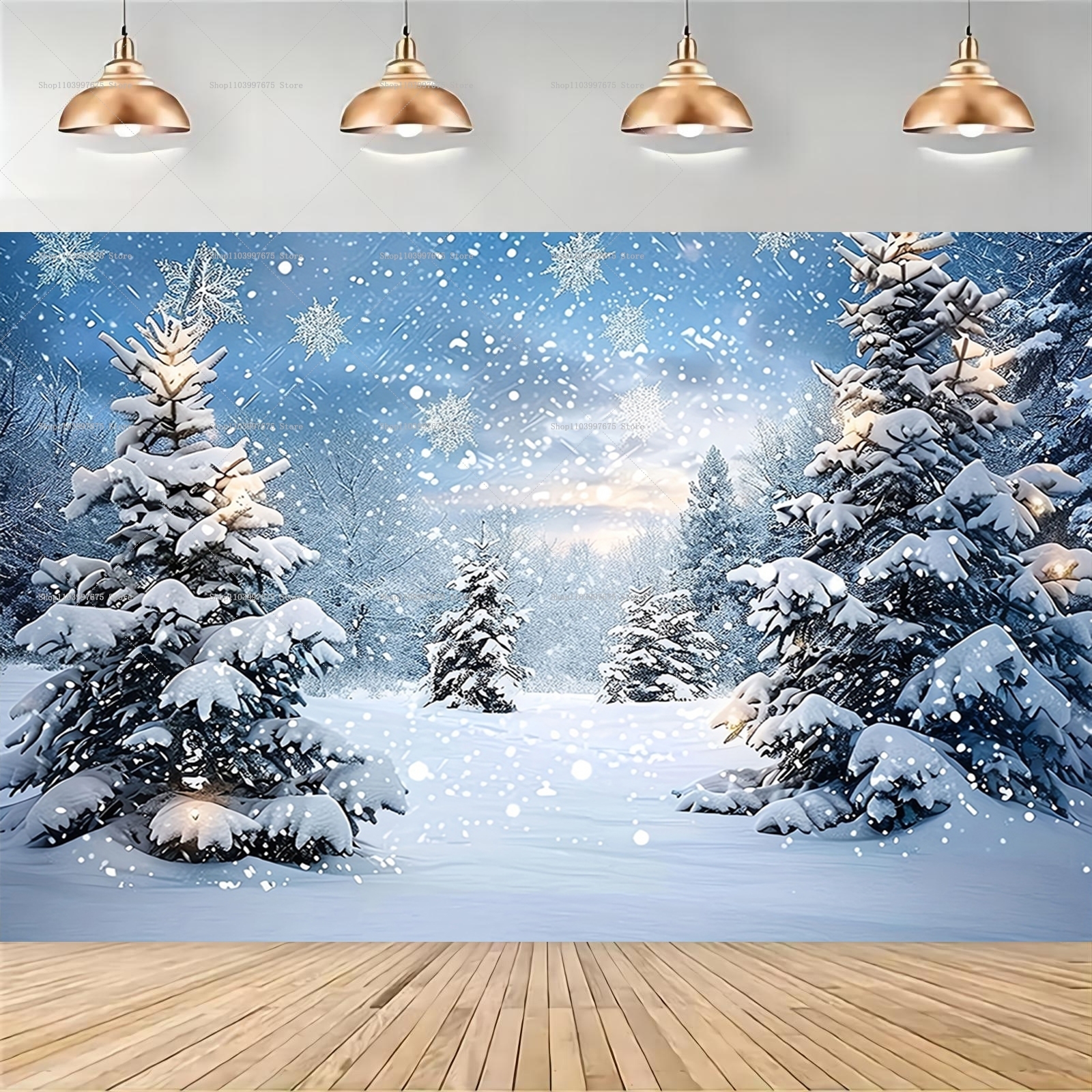 Snowy Forest Christmas Backdro - Photography Cheat Sheet บทวิจารณ์และราคา