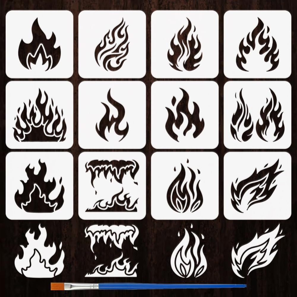 12PCS Flame Painting Stencil w - Photography Technique บทวิจารณ์และราคา