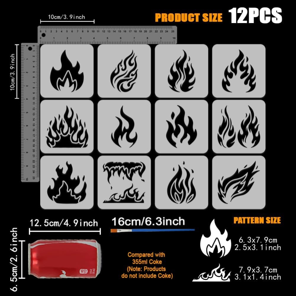 12PCS Flame Painting Stencil w - Photography Technique บทวิจารณ์และราคา