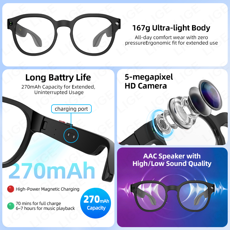LIGE Smart Sunglasses Men with - Photography Translate บทวิจารณ์และราคา
