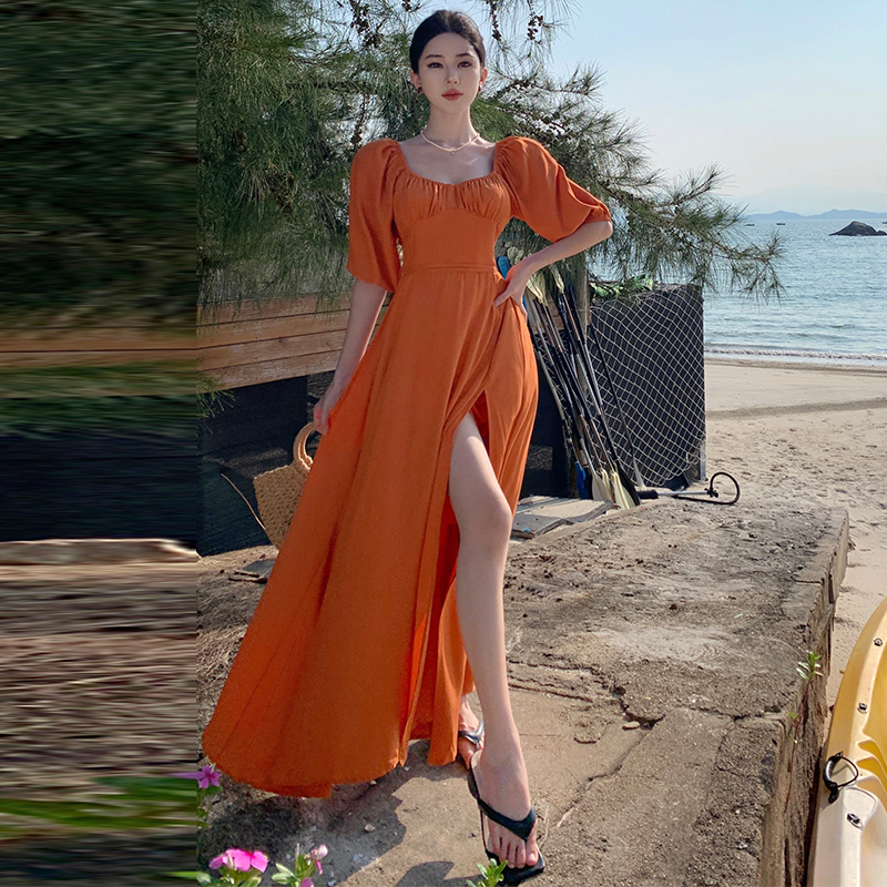 Orange Bubble Sleeve Waist-Cin - Photography Bali บทวิจารณ์และราคา
