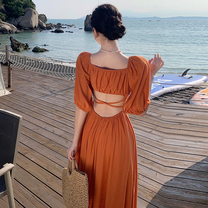 Orange Bubble Sleeve Waist-Cin - Photography Bali บทวิจารณ์และราคา