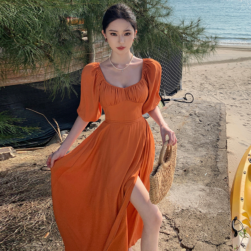 Orange Bubble Sleeve Waist-Cin - Photography Bali บทวิจารณ์และราคา
